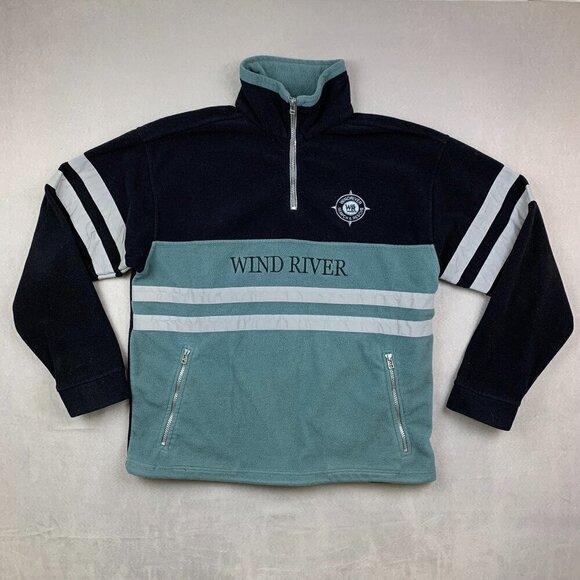 Vintage Wind River Mens Sweater Medium Blue Black 1/4 Zip Fleece Reflective - Picture 1 of 11